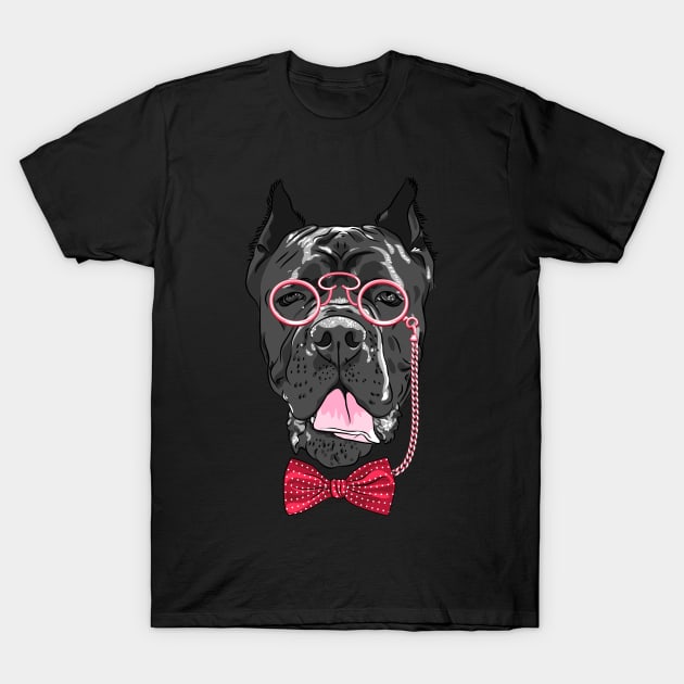 Hipster dog Cane Corso T-Shirt by kavalenkava